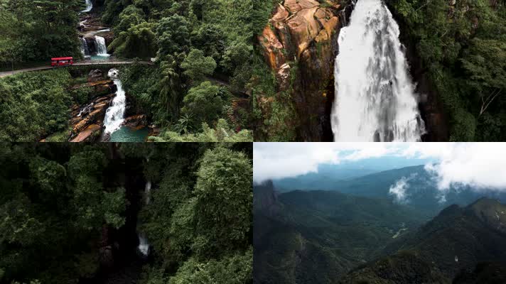 航拍斯里兰卡，斯里兰卡瀑布，自然风光