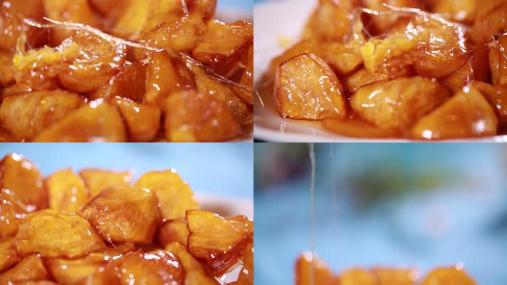 实拍传统美食拔丝红薯 (1)