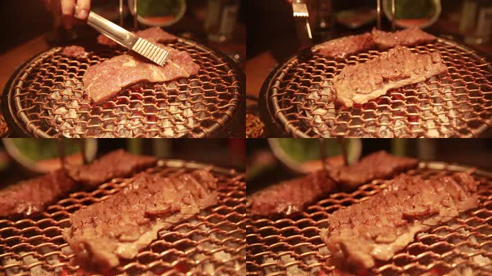 实拍特写烤炉烧烤牛舌和牛 (4)