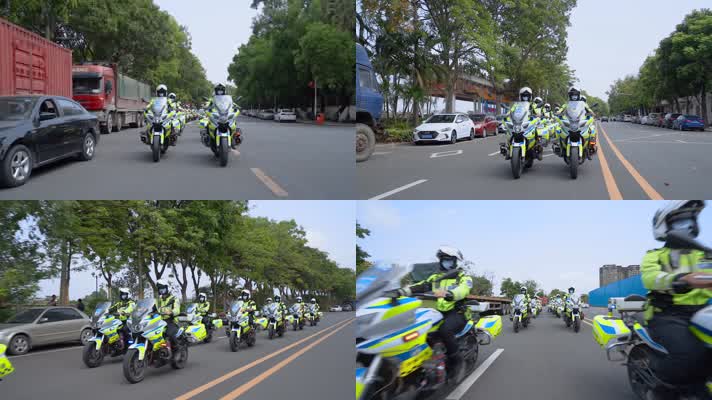 广东东莞巡逻骑警视频摩托车队警察形象游街