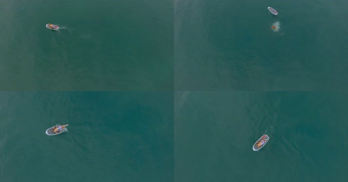 4k深圳海湾视频冲浪板练习者练习冲浪