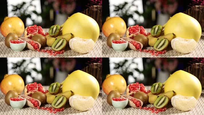 实拍香蕉柚子石榴各种水果 (2)