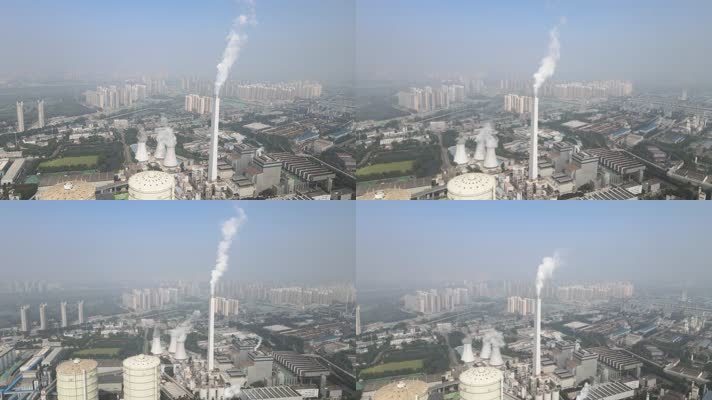 现代钢铁化工工业厂区烟筒冒烟空气污染