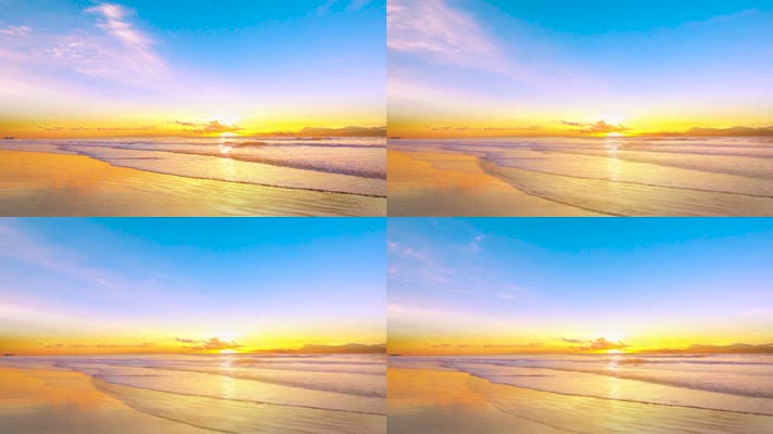 夕阳海浪沙滩蓝天白云合成背景