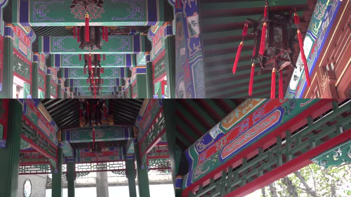 中式古典园林建筑雕梁画栋红灯笼
