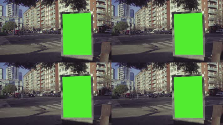 城市路边广告展示牌绿屏抠像素材