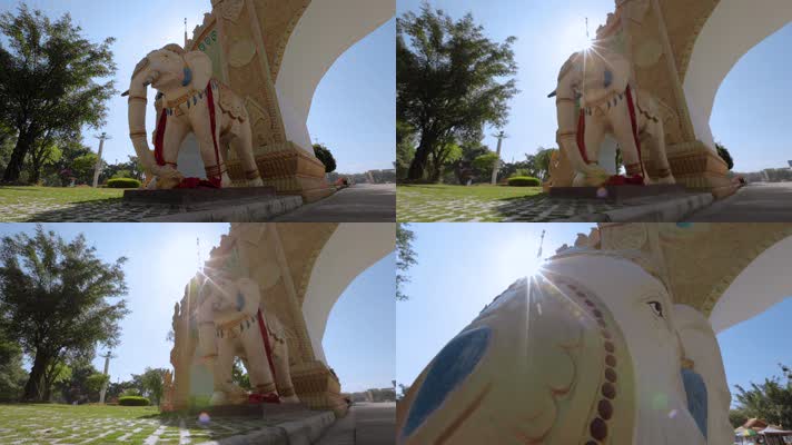 街景视频云南德宏芒市街景傣族迎宾门大象雕