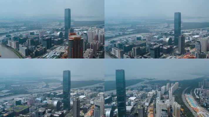 4k深圳长富金茂大厦和周边高楼雾霾