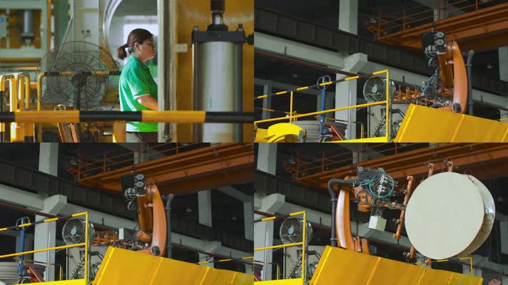 造纸厂视频纸生产企业操作机械臂的女工