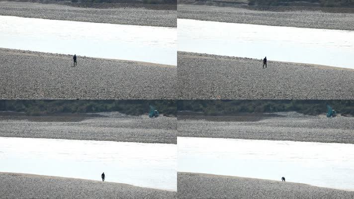 孤单徘徊 在河滩的身影