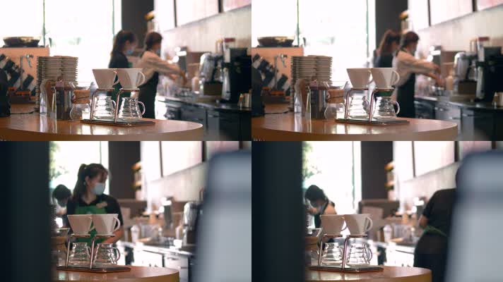 咖啡厅店员忙碌的身影4k