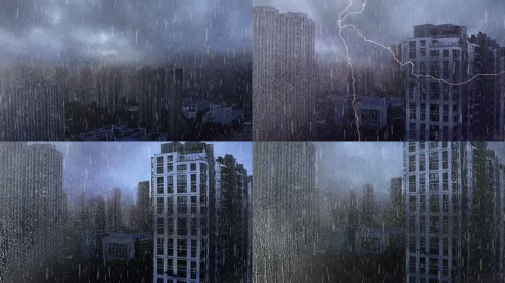 河南郑州城市洪水大雨下雨电闪雷鸣视频