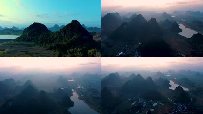 4K航拍广西柳州柳城县午后的山水美景