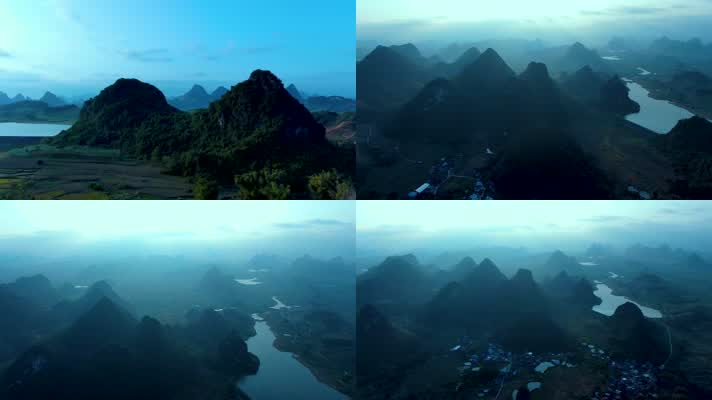 4K航拍广西柳州柳城县寨隆午后的山水美景