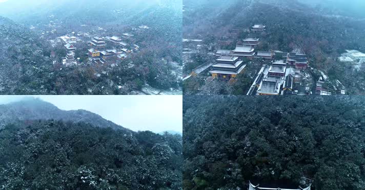 4k航拍杭州雪中的灵隐寺