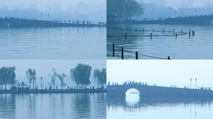 杭州西湖雾气天的断桥