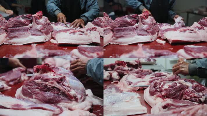 猪肉档口卖肉切肉镜头