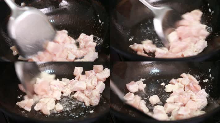 厨师炒鸡丁鸡肉 (4)