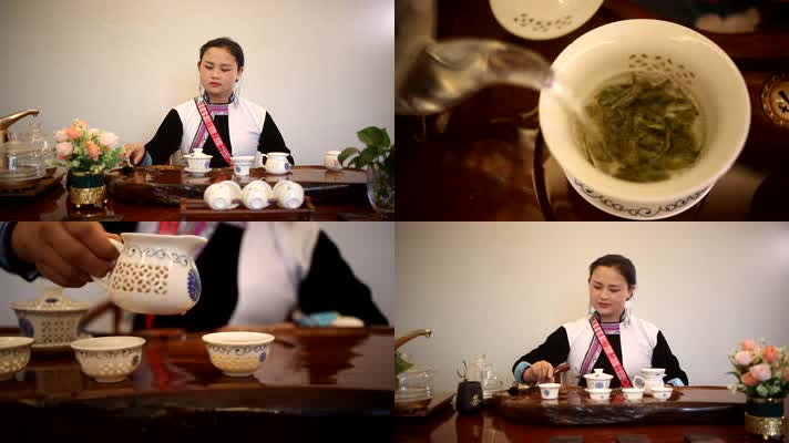 少数名族美女茶艺师泡茶高清视频