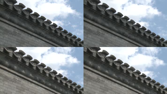 古代建筑北京四合院屋檐蓝天白云延时