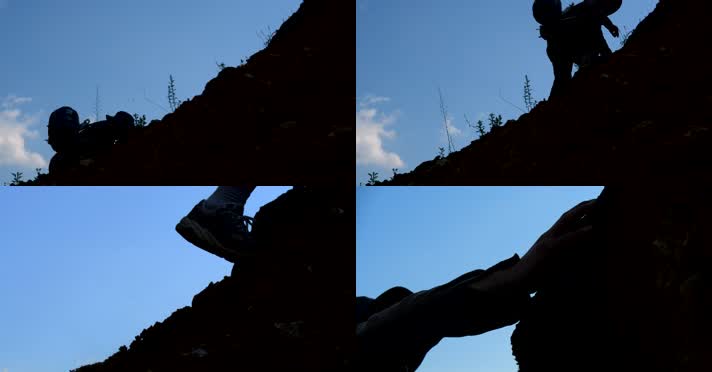 男人登山剪影、励志素材