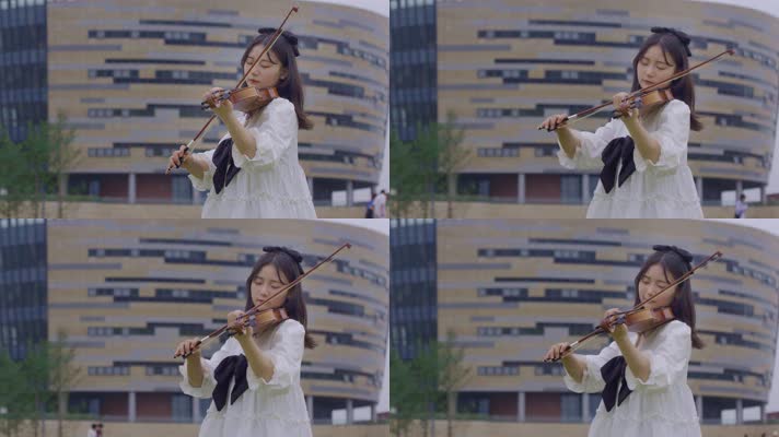 4K美女草地上演奏小提琴