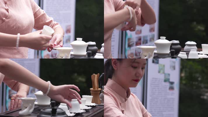 大学生美女表演茶艺