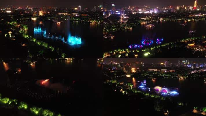 济南大明湖灯光秀城市旅游航拍