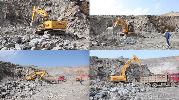 挖掘机露天矿施工土石方作业视频