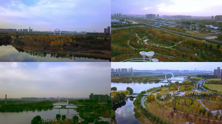 鄭州 蝶湖公園 航拍 河南 公園 網紅橋 戒指橋 春遊 秋天 秋景 黃葉