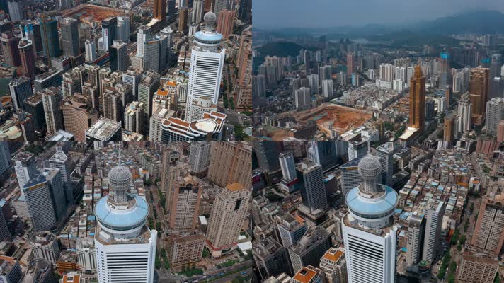 4k城市高楼视频深圳罗湖商业区高层建筑群