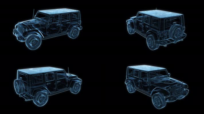 蓝色全息jeep牧马人汽车科技素材
