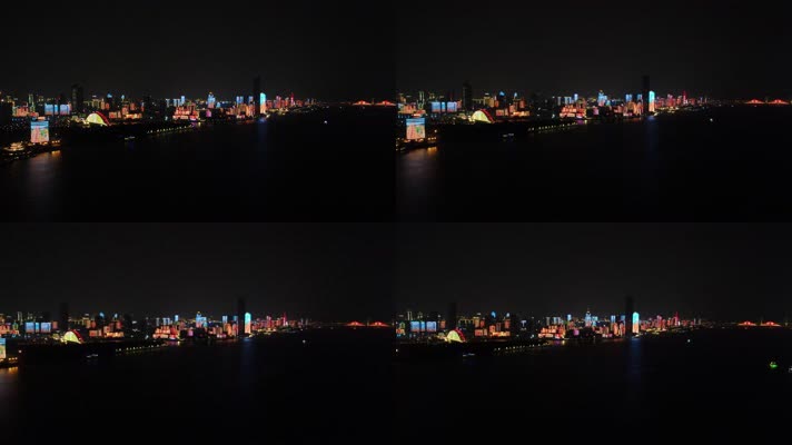 武汉江景灯光秀远景航拍