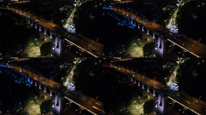 武汉长江大桥夜景定格航拍