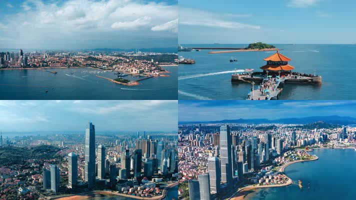 2021青岛海岸线航拍城市风光8k素材