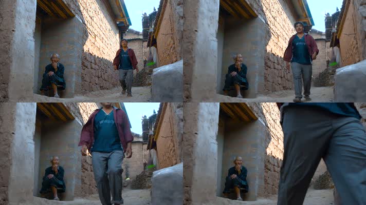 村民慢镜头视频云南农村坐在门口的老人