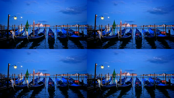 威尼斯湖泊夜景小船