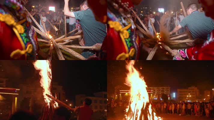 火把节视频云南彝族火把节祭祀活动点火仪式