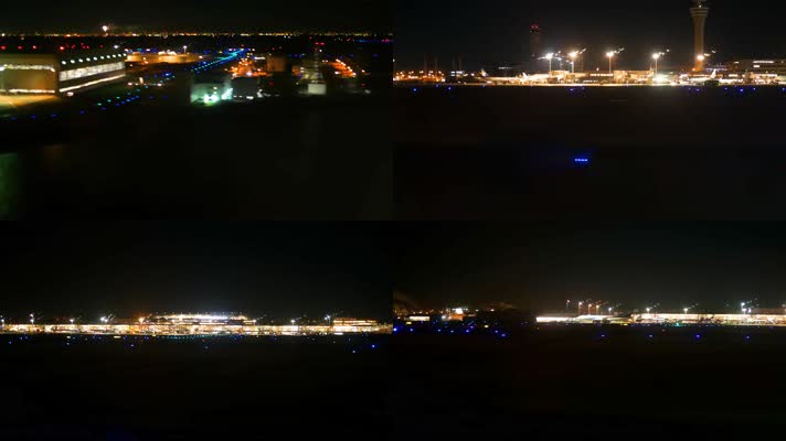 夜晚飞机，乘客视角，城市夜景