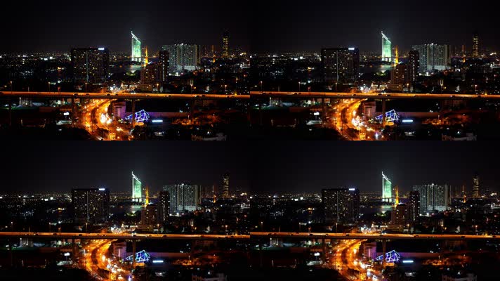 城市夜景延时拍摄航拍