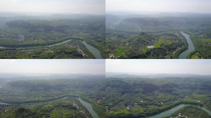 乡村 绿色 航拍 高清素材 大山 河流  山川 