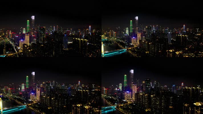 4K航拍广州地标城市群夜景3