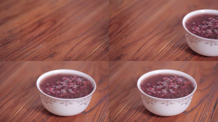 实木桌子上放祛湿红豆粥 (2)