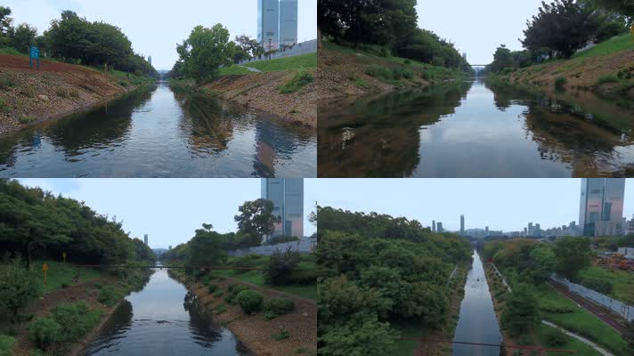 深圳河道视频污水处理厂流出的清澈河水