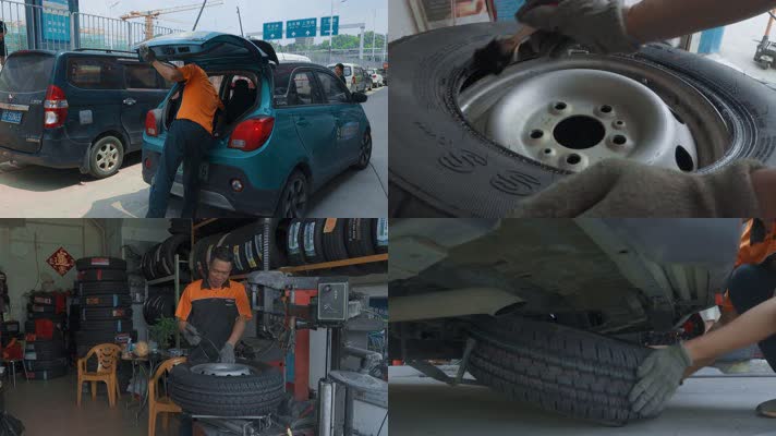 汽车维修视频路边汽修店拆装更换汽车轮胎