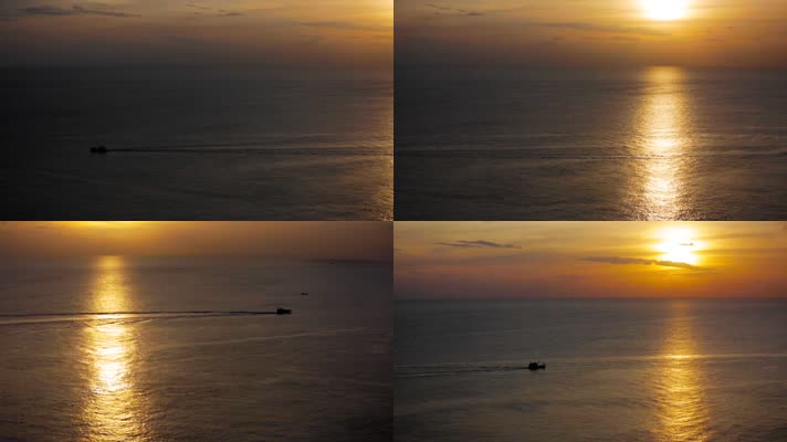 海上日落视频金色夕阳海面上行驶的轮船