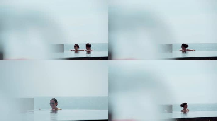 海洋旅游视频大海边游泳池里的一对欧洲情侣
