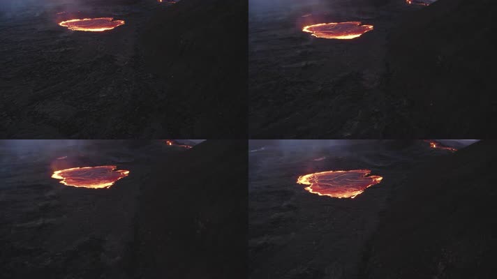 航拍火山的熔岩池