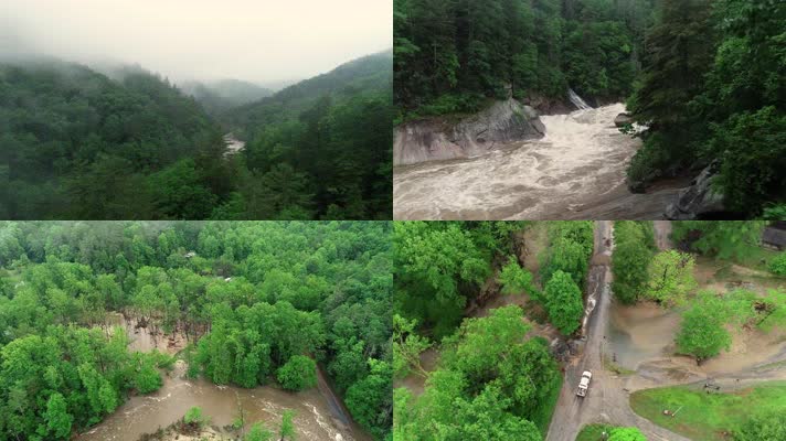 4K森林河流洪水洪涝灾害