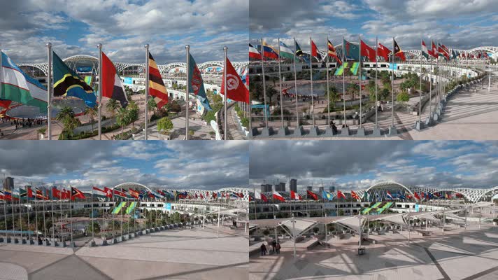 旗帜视频昆明滇池国际会展中心周围万国展旗